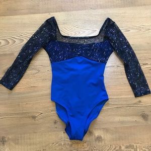Audition Dancwear leotard blue leotard long sleeve